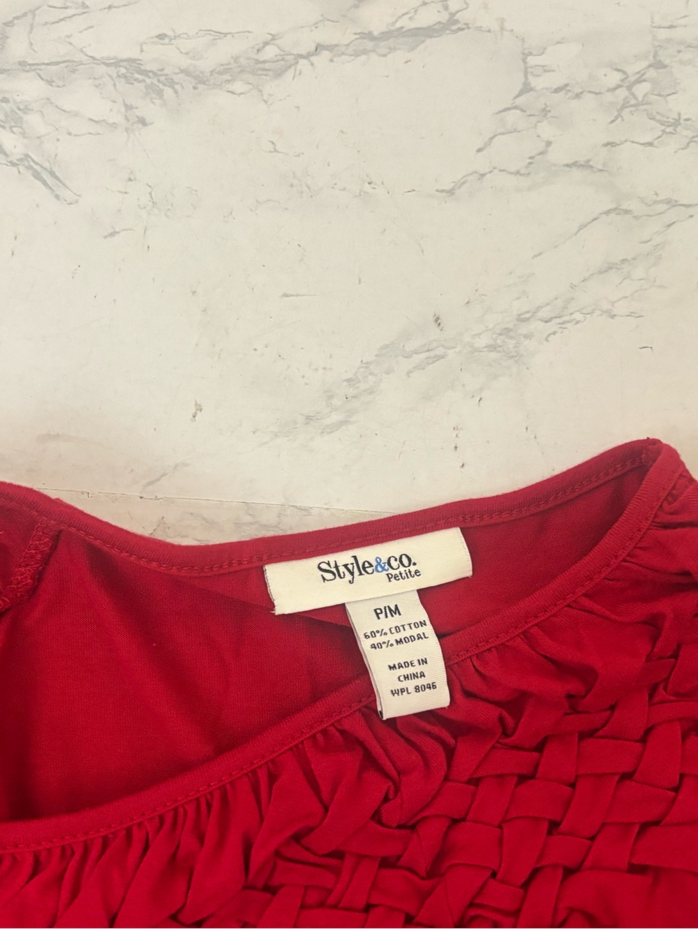 Style & Co Top Boho Peasant Short Sleeve Women’s PM Petite Red Pullover Ruffle - Picture 5 of 5